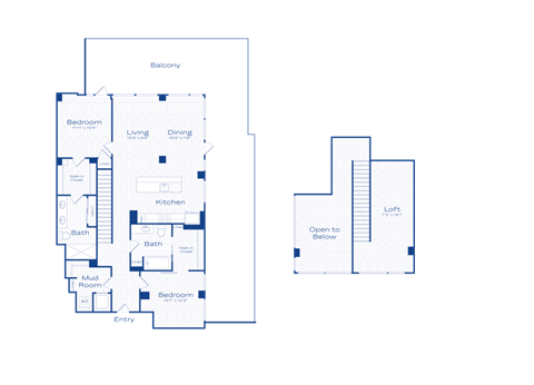 A blueprint shows the layout of a house with two floors, including bedrooms, a living area, a dining area, a kitchen, bathrooms, and an entry point.